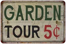 Garden Tours 5 Cents Vintage Look Garden Chic  Metal Sign 108120020036