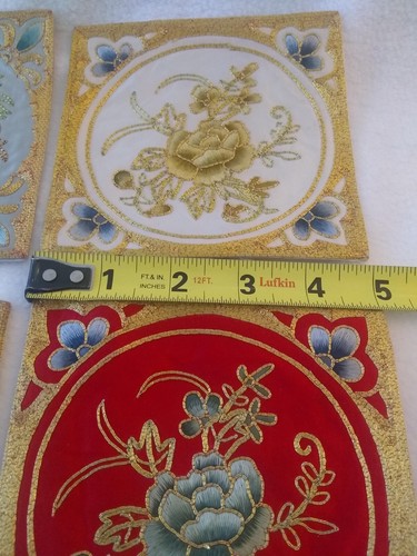 Vintage Hand Embroidered Chinese Silk Golden Cloud textile Gold Bird 5" square - Picture 3 of 8