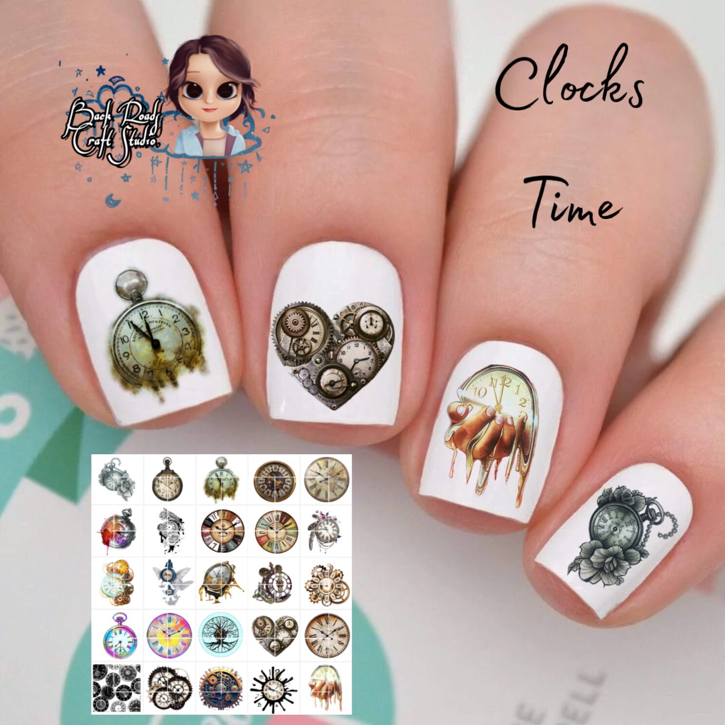 Clocks Time Waterslide  Nail Decals Set Of 50 Instructions & Bonus