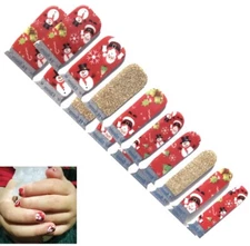 Jaysea Kids Nail Wraps - Color Christmas Red Fold Santa Street Nail Strips, B4G1