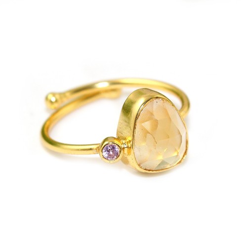 Natural Cut Citrine Amethyst Cubic Zirconia Gold Plated Ring Gift for her