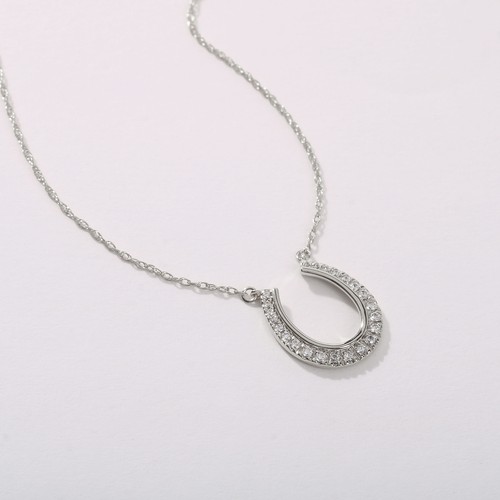Collar colgante herradura de diamante TDW oro blanco de 10 K 1/6 quilates - Imagen 5 de 28