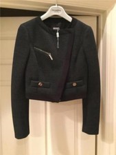 Philosophy Di Alberta Ferretti Dark Grey/black Trim Wool Crop Jacket Size 38