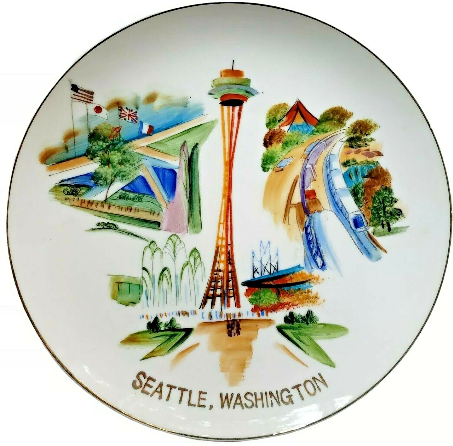 Vintage 1962 Seattle World's Fair Space Needle 8-Inch Hand-Painted Ceramic Souvenir Plate
