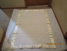 VTG Sears Baby Crib Blanket Pastel Yellow Satin Trim w/Bears Alphabet Blocks