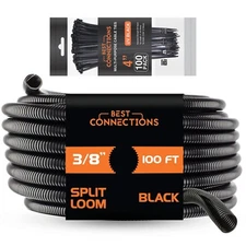 100 Ft 3/8" Split Wire Loom Tubing - 100 Pcs 4" Nylon Zip Ties Combo (Black)