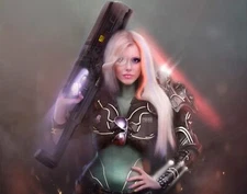 Anime women futuristic blonde weapons science fiction Custom Gaming Mat Desk