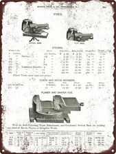 1890 Stevens Swivel Flat Base Planer Shaper Vise Metal Sign 9x12" 60747