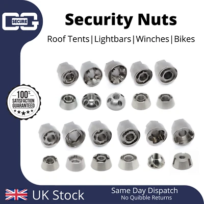 OG SECURE 4 x M8 HIGH SECURITY TentBox/Roof Tent- Anti-Theft Locking Nuts Tamperproof Set