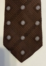 VTG 1970s Hippy Psychedelic Fat Tie Necktie Brown White Geometric Polyester