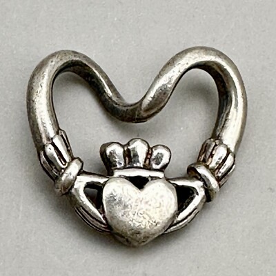 Claddagh Slide Pendant Signed Solvar Sterling Silver Crowned Heart Hands