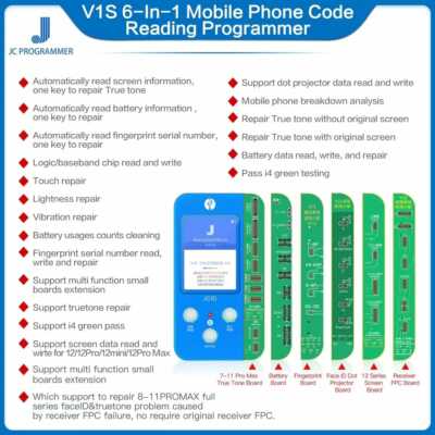 6 in 1 JC V1S Programmer Repair tool for iPhone X XR XS Max 11 12 PRO + 6 BOARDS