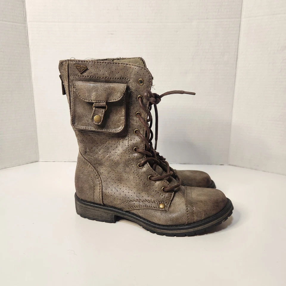 Bota de Combate Roxy Mujer Seattle IV Marrón Cremallera Tacón Bajo Imitación Cuero Talla 6 Foto 2 de 4