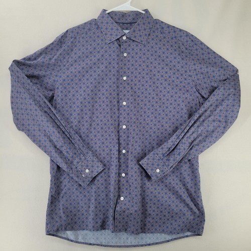 Camicia ETON uomo XL blu vestibilità contemporanea stampa geometrica abito bottoni davanti - Foto 1 di 10