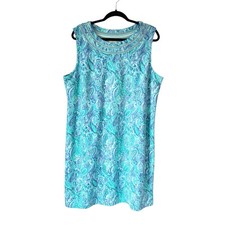 Talbots Blue Paisley Sleeveless Knee Length Shift Casual Womens XL New Summer