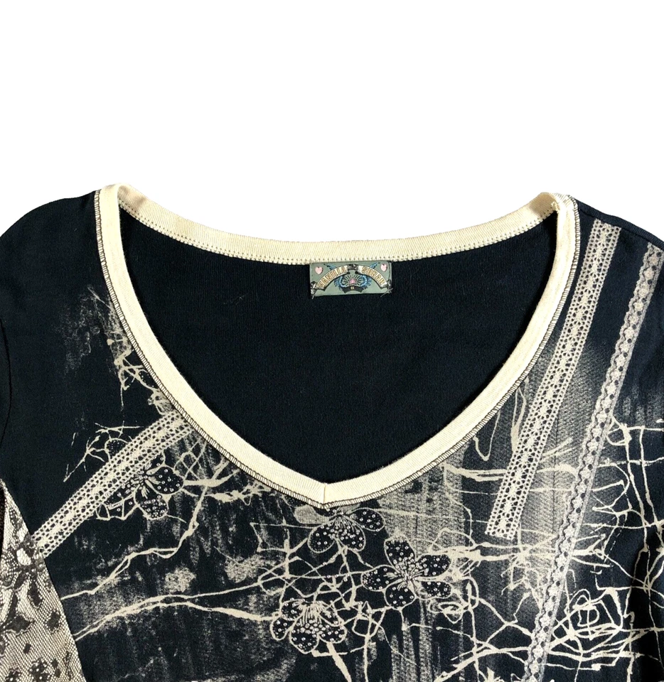 Top de mujer Vanilla Sugar talla 1X negro abstracto cuello en V manga 3/4 Foto 2 de 4