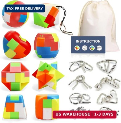 16 Pack Brain Teasers Puzzles for Kids & Adults, Brain Teasers Metal IQ Toys Puz