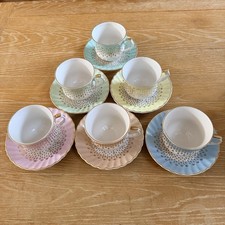 Vintage James Kent Old Foley Harlequin Teacup & Saucer Set of 6