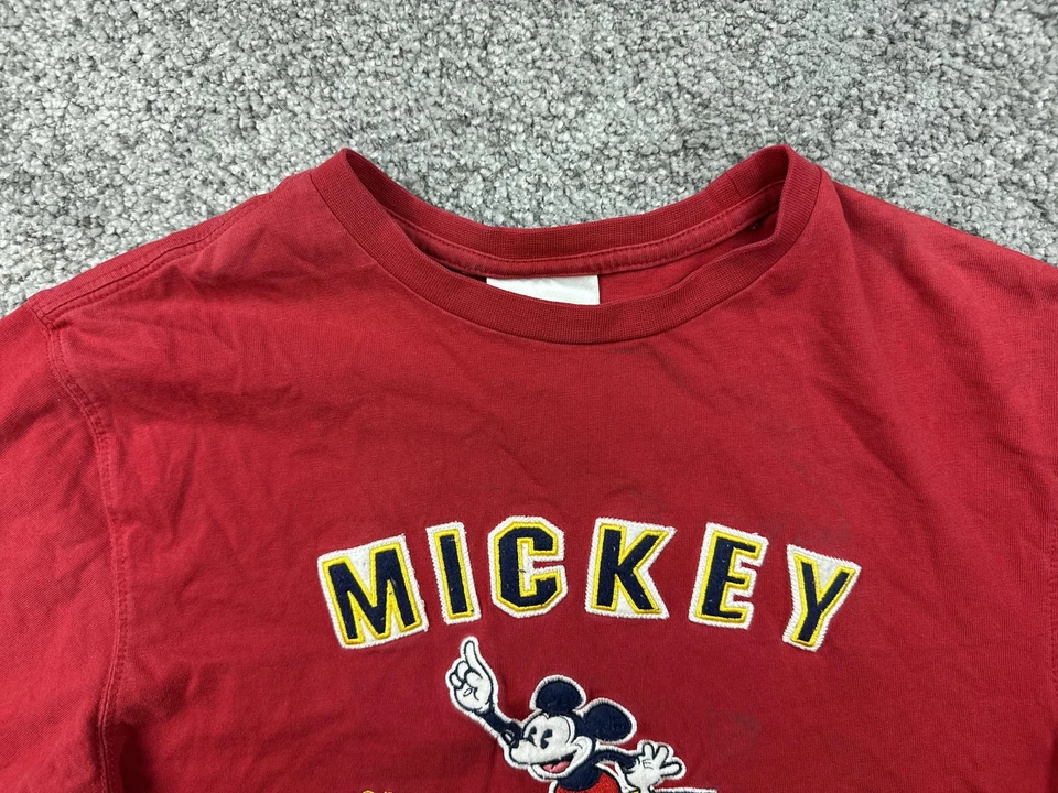 Vintage Walt Disney World Mickey Shirt Kids XL Red Embroidered Cartoon Tee 90s - Image 3 of 4