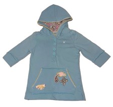 Hurley Girl Blue Sufer Skateboader 3/4 Sleeve 1/2 Button Up Hoodie Size 6