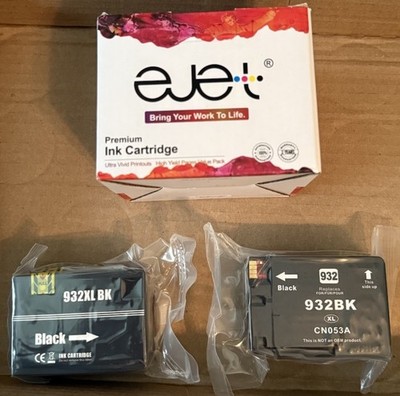 Ejet Printer Cartridges Size HP 932XL BK - Lot/2 Sealed New Expired