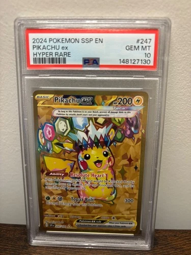 2024 POKEMON SSP EN SURGING SPARKS HYPER RARE #247 PIKACHU EX PSA 10