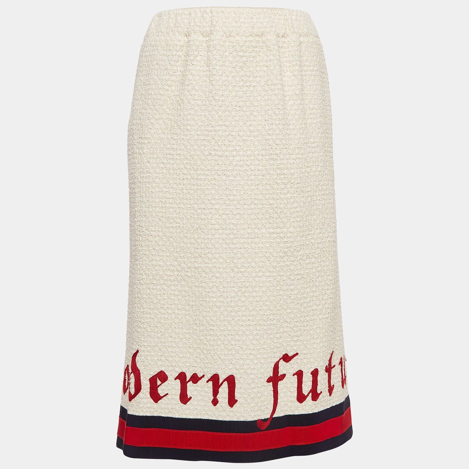 Gucci Cream Tweed Modern Future Embroidered Pencil Skirt M