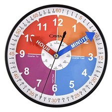 Telling Time Teaching Wall Clock, Analog Silent Learning 8Inch Black-teaching