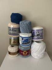 Classic Crochet Thread Bundle - White, Cream, And Blue - Some NEW And 3 Partials