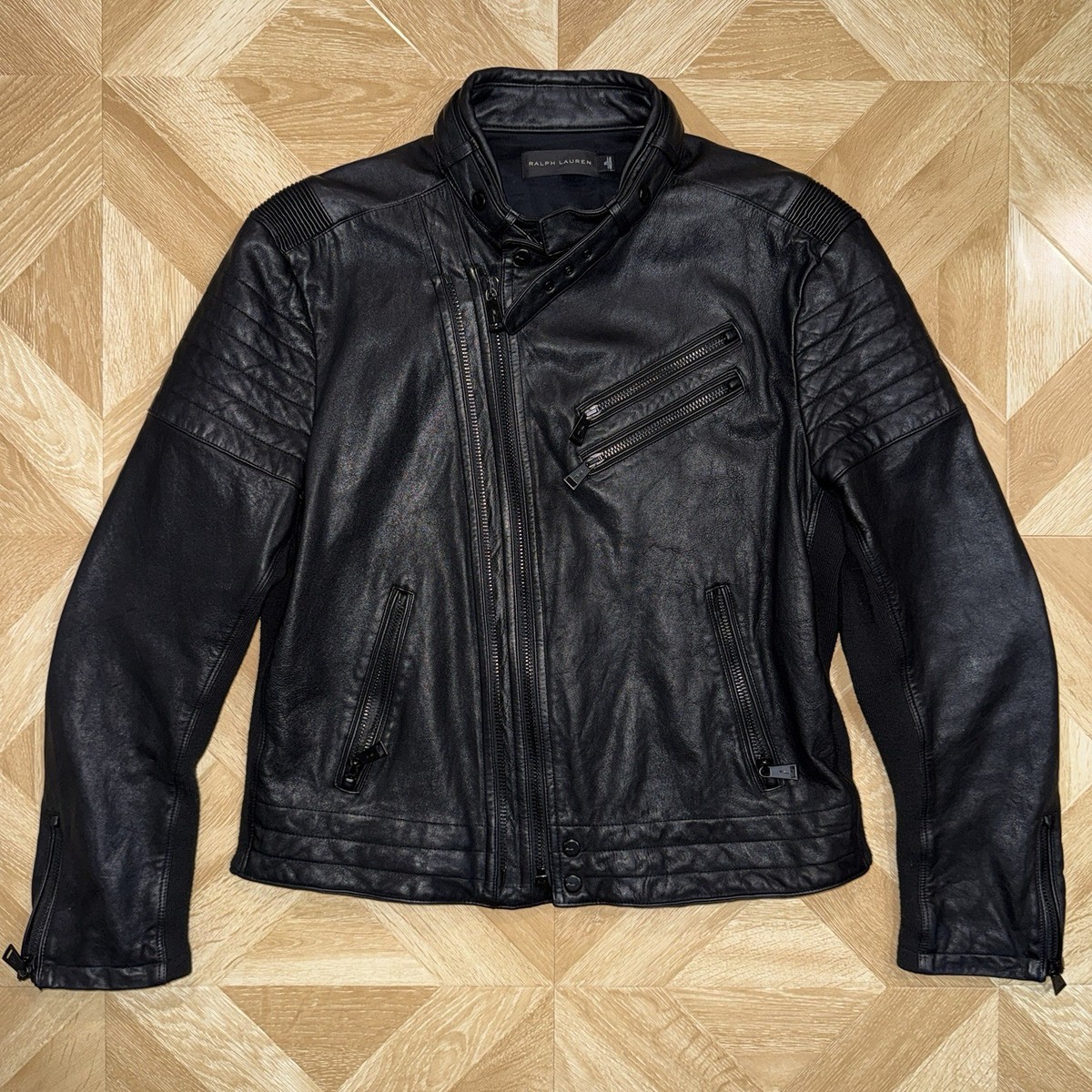 Ralph Lauren Black Label Hybrid Motorcycle Padded Biker Lamb