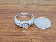 Vintage Designer 925 Sterling Silver Oval CZ Solitaire Band Ring Size 7-3/4