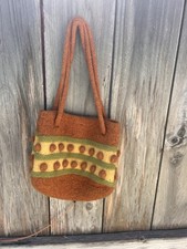 Boho Felted Wool Handbag   Earth Tone Striped Artisan Tote with Texture