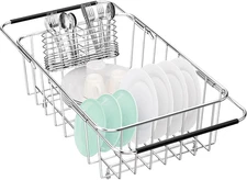 Adjustable In-Sink Dish Drainer Rack Expandable 304 Stainless Steel Drying Rack