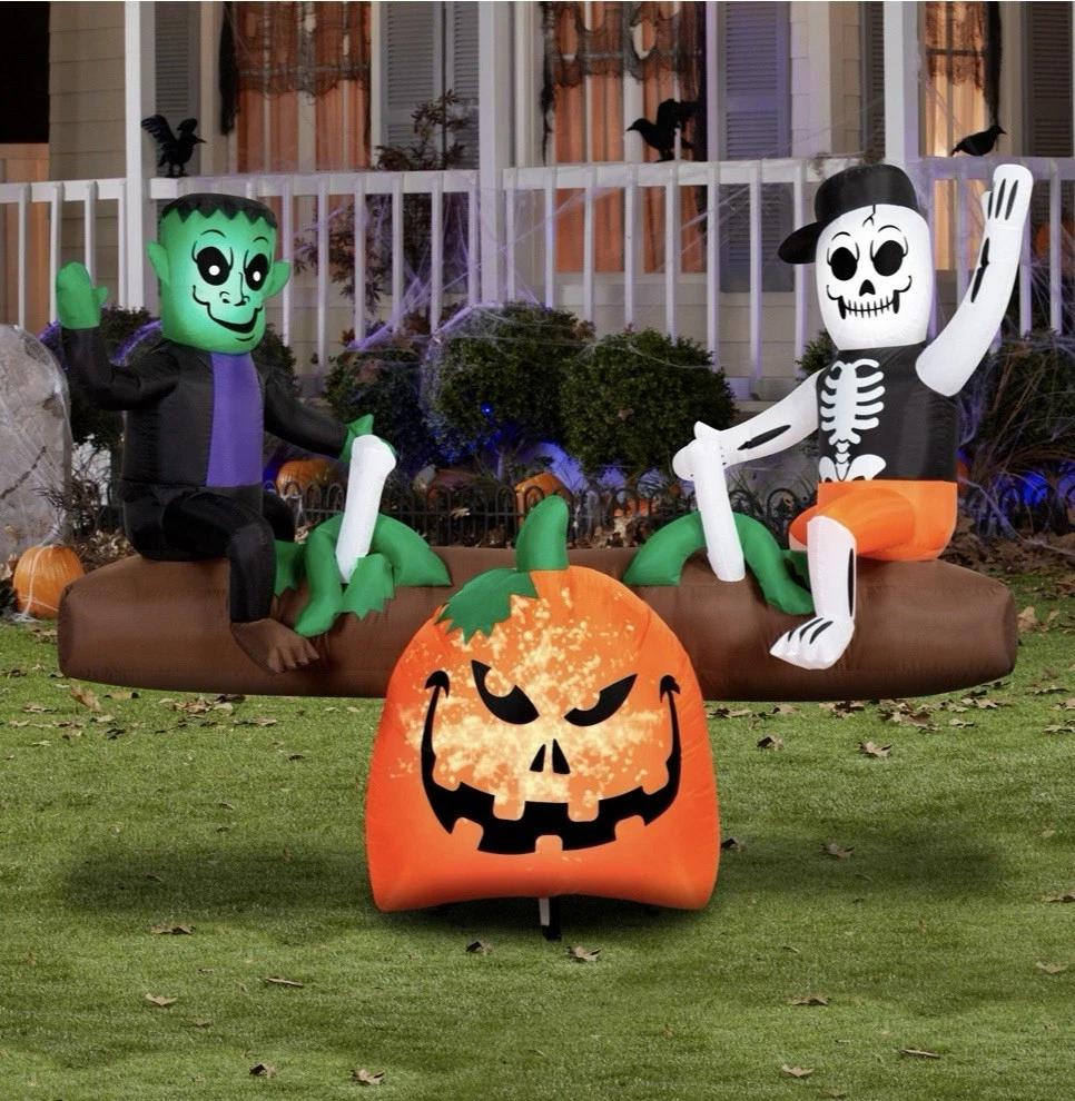 Gemmy 6-1/2’ Animated w/Sound Monster & Skeleton Halloween Inflatable Airblown