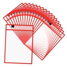 25 Pcs Job Ticket Holders 9 x 12'' Dry Erase Document Shop Ticket Holders Red