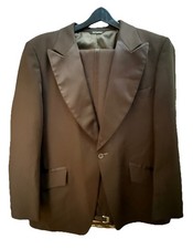 VTG After Six Single Button Satin Shawl Tuxedo Set Brown 42Long  36 Pants