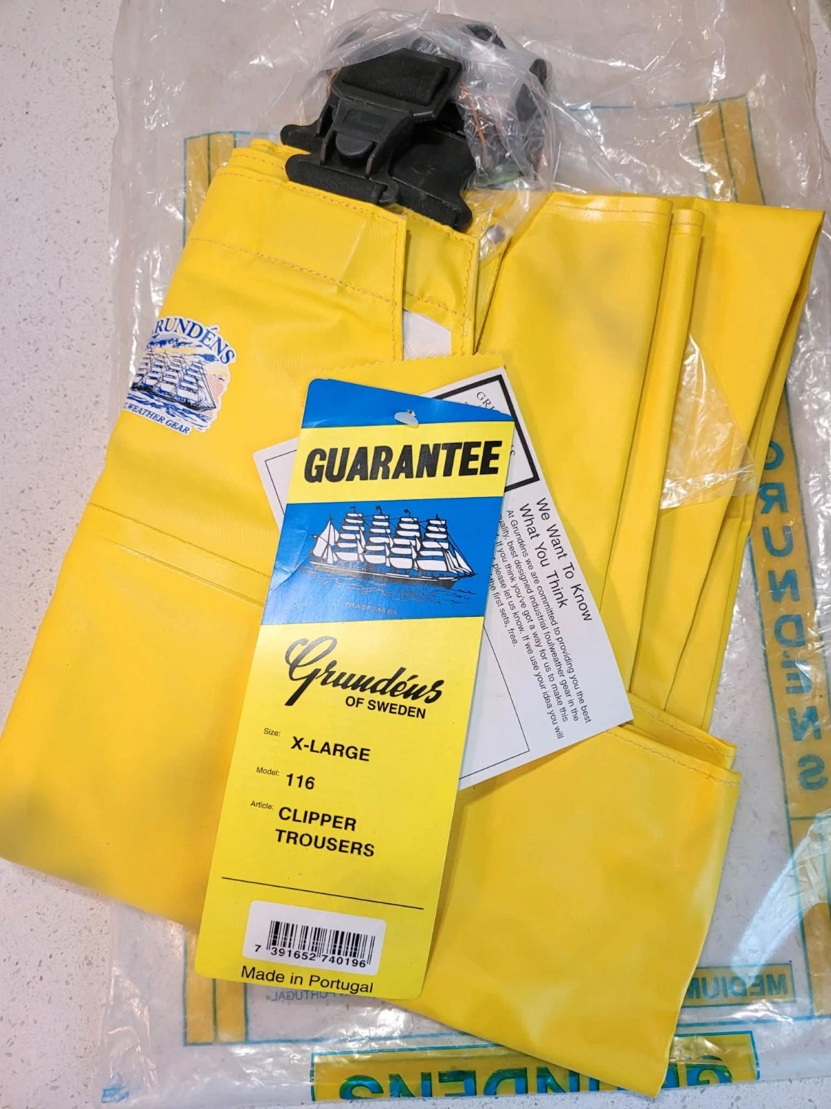 NWT Vintage Grundens of Sweden Yellow Clipper Trousers Model 116 NOS - XL