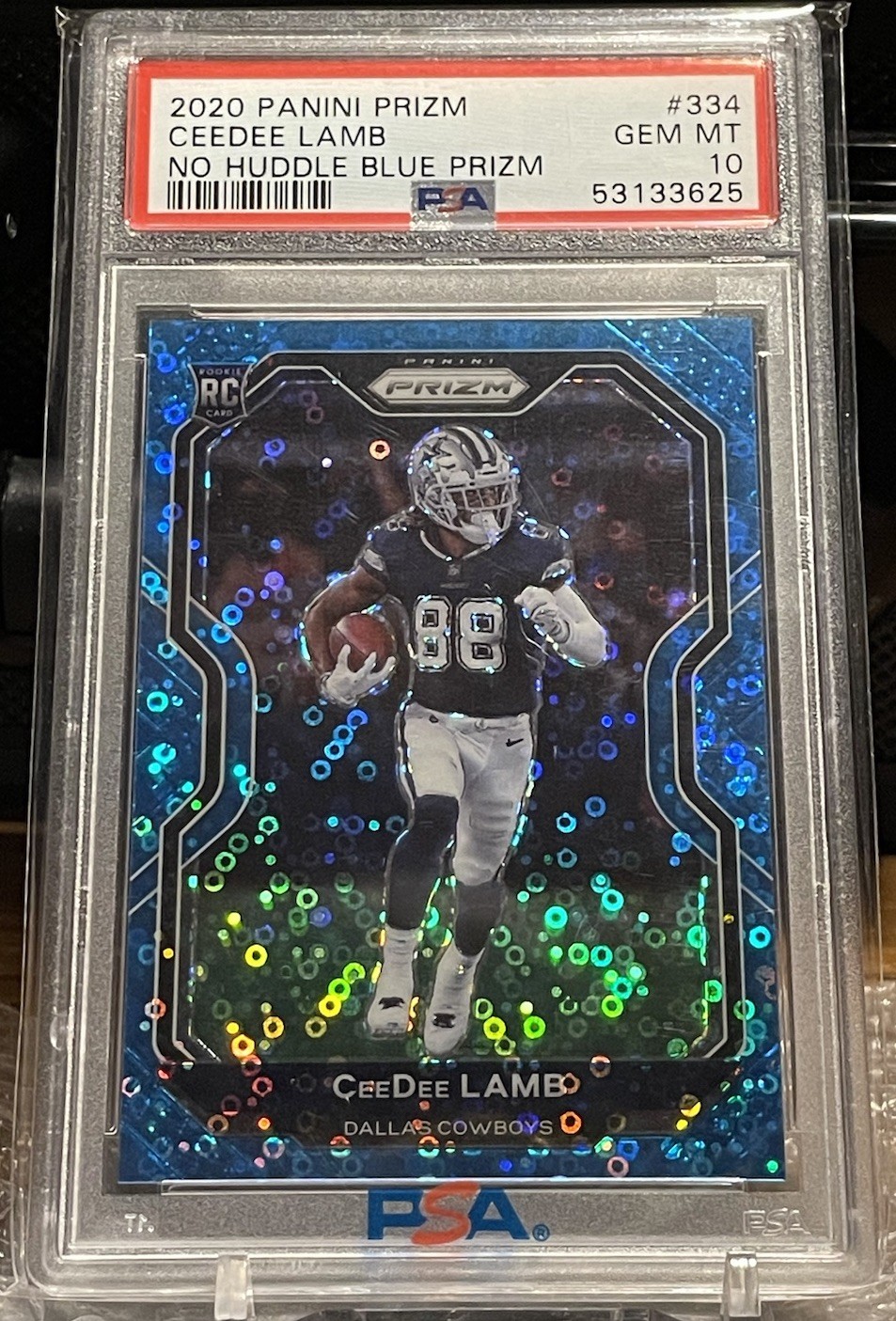 RARE POP 8 - 2020 Panini Prizm Rookie CeeDee Lamb #334 No Huddle Blue Prizm /79