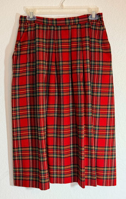 Point of View Elegant Vintage-style Red Plaid A-Line Skirt Size 10 (Y21)