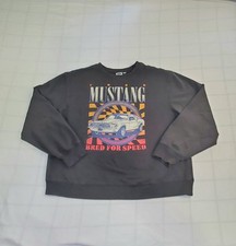 FORD Mustang Size 2XL Graphic Print Black crewneck sweatshirt Grey Ca13 Women's