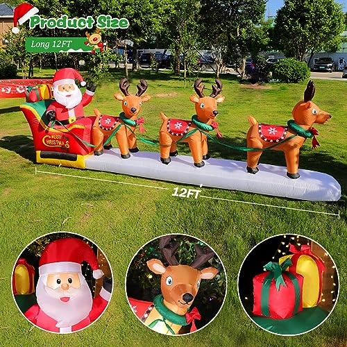 12 Fuß Weihnachten aufblasbare Outdoor Dekoration Weihnachtsmann auf Schlitten, aufblasbar - Bild 7 von 7
