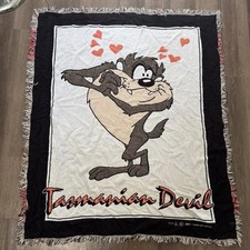 Vintage Looney Tunes Tasmanian Devil In Love Threaded Blanket 59x50 Warner Bros