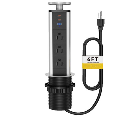 Pop Up Electrical Outlet, Recessed Power Strip, 3 AC Outlet 2 USB A & 1 USB C