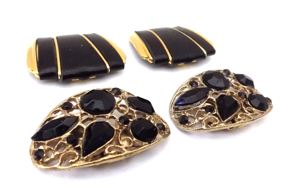 Lote vintage meados do século MUSI e azul strass preto e clipes de sapato dourados assinados - Imagem 2 de 4