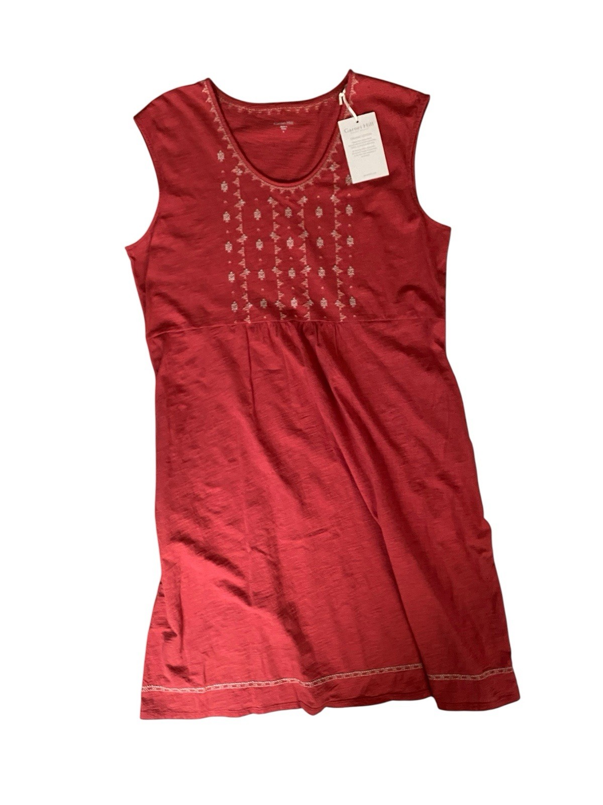 Garnet Hill Red Embroidered Organic Cotton Sundress Sleeveless Scoop Neck Size L