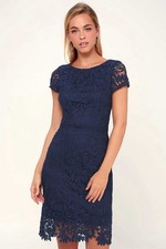 Lulus Right Sheer, Right Now Navy Blue Lace Bodycon Dress Size XS