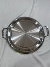 All Clad 15” Round Serving Tray Gourmet Stainless Entertaining, Two Handles