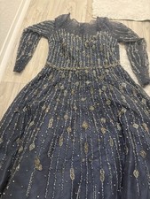 Damen Abendkleid lang Blau/Gold Gr. 42 Langar...