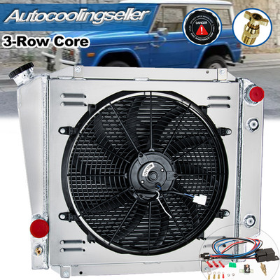 3-ROW RADIATOR SHROUD FAN FIT 1966-1977 FORD BRONCO 3.3 4.7 4.9L I6 V8 #522