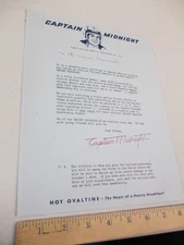 OVALTINE Captain Midnight 1957 Secret Squadron TV show premium TEACHER LETTER